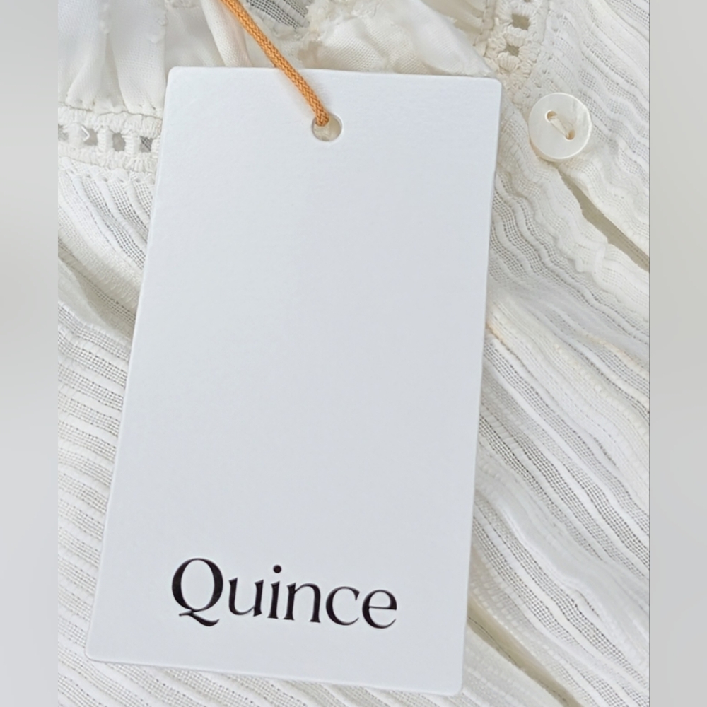 NWT Quince Organic Textured Cotton Peasant Blouse Ruffle Top in White Size Large - Picture 5 of 5